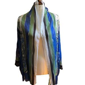 Chicos mesh blue white green swimsuit cover up size 3. Art to wear watercolor